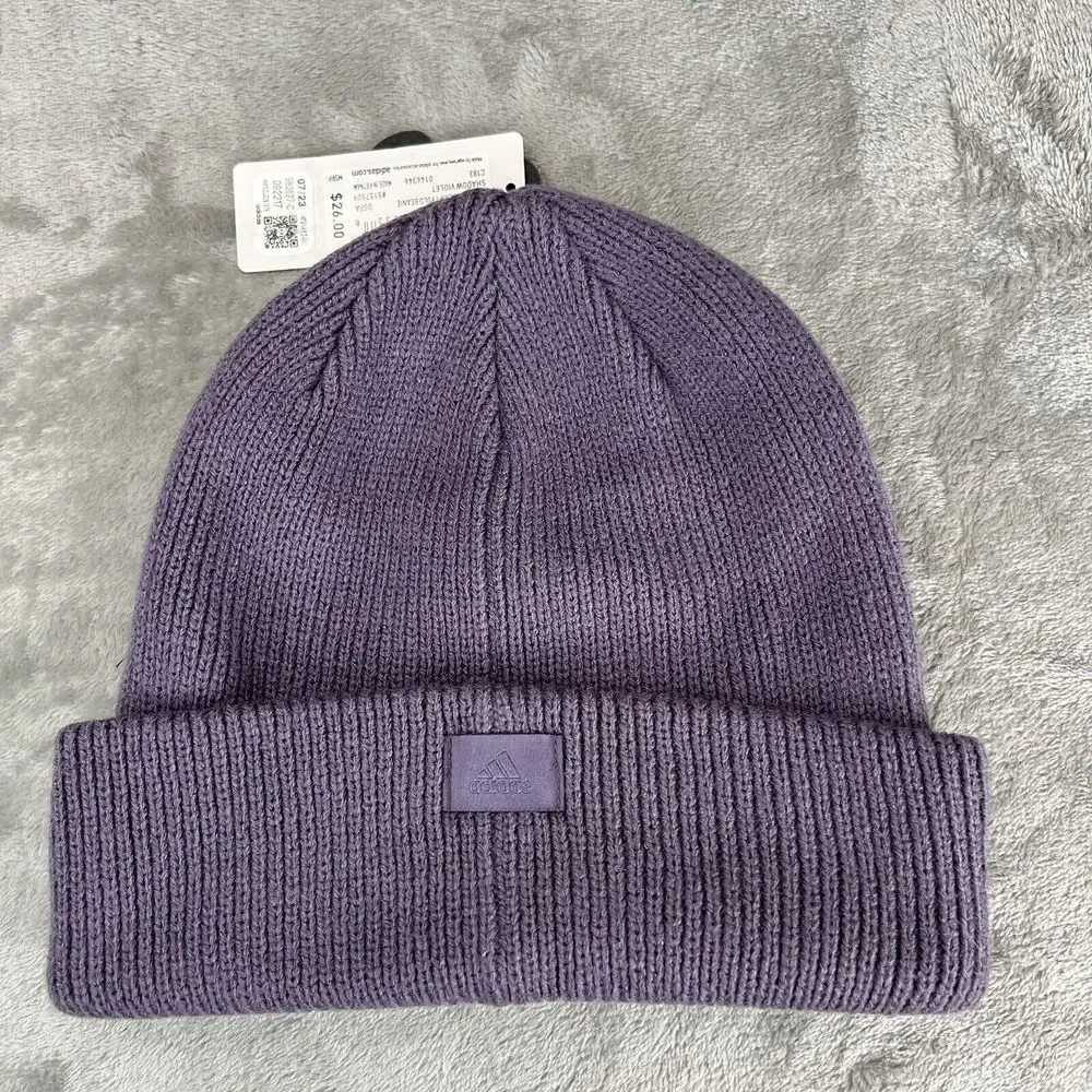 Adidas Women's Beanie Script Cuff‎ Fold Violet Purple Hat Cap Cursive Logo NWT